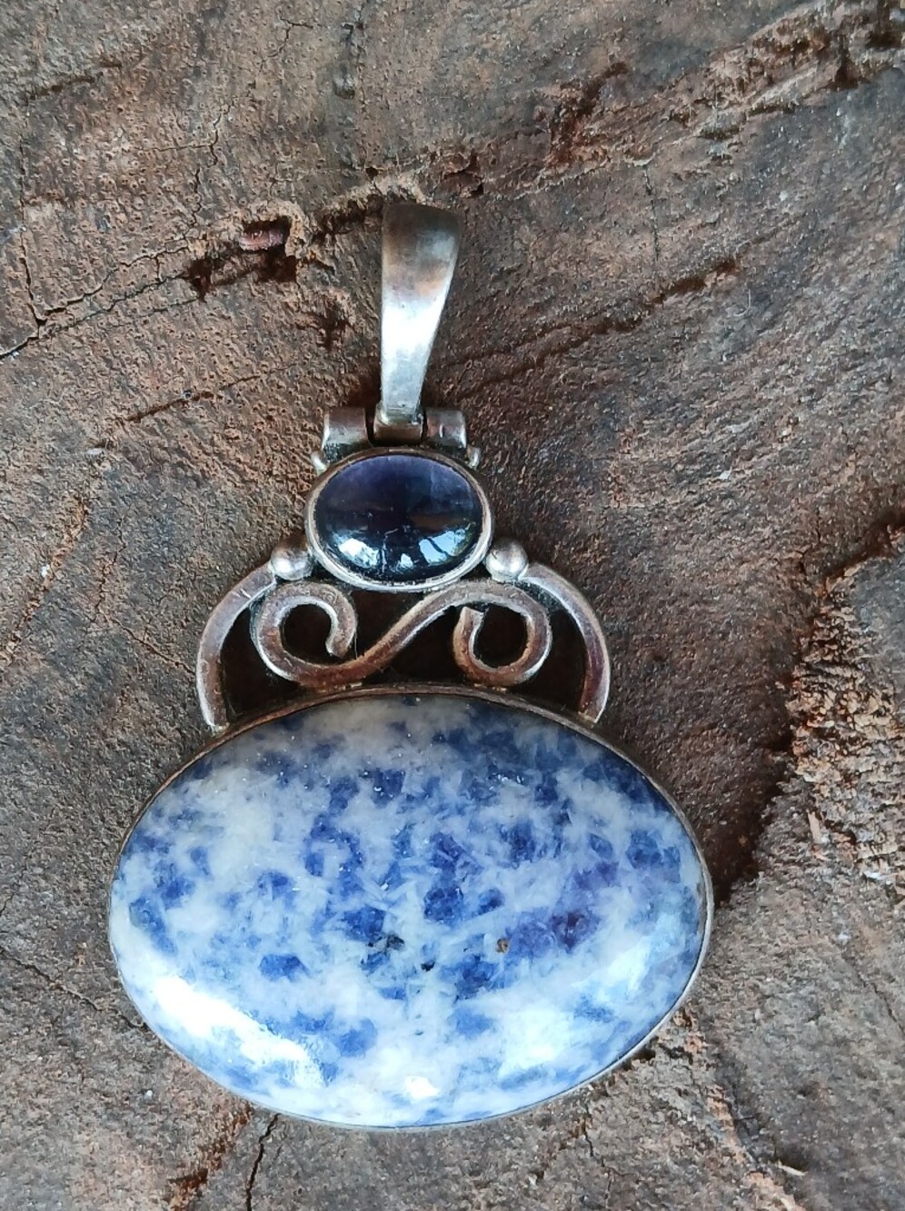 Vintage Artisan 925 Sterling Silver Statement Pendant - Oval Sodalite